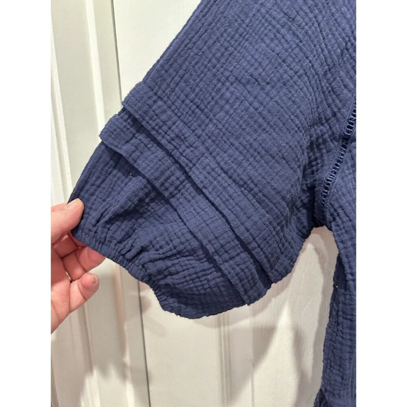 Knox Rose Navy Double Cotton Gauze Short Sleeve V-Neck Tassel Romper Size Large - Picture 3 of 8